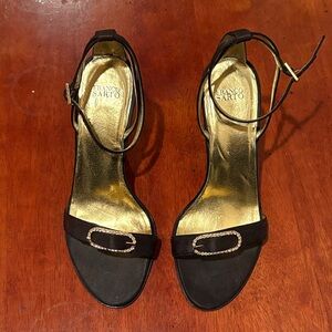 Franco Sarto Black Heels with Diamond and Gold Accents
